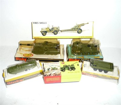 Lot 255 - Six Boxed Dinky Military Vehicles:- Recovery Tractor No.661, with plastic wheels, in yellow picture