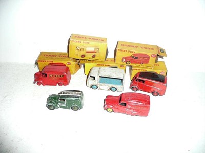 Lot 262 - Five Boxed Dinky Playworn Commercial Vehicles:- Electric Dairy Van No.30V; Royal Mail Van...