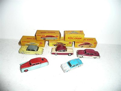 Lot 264 - Five Boxed Playworn Two-Tone Dinky Cars:- Hudson Commodore Sedan No.171, in green and red;...