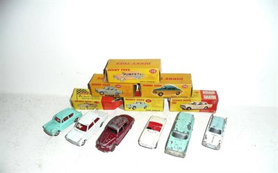 Lot 265 - Six Boxed Playworn Dinky Cars:- Triumph Herald No.189; Vauxhall Viva No.136; Ford Anglia...