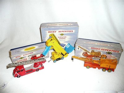 Lot 273 - Three Boxed Dinky Supertoys:- Turntable Fire Escape No.956; Elevator Loader No.964; Lorry...