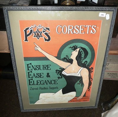 Lot 296 - A Lithographed Pictorial Advertising Poster for Pretty & Son Corsets, featuring a seated Art...