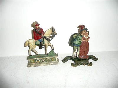 Lot 307 - Two Painted Cast Metal Hearth Decorations:- King Edward VII on horseback; an amorous couple in 18th