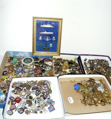 Lot 309 - A Large Collection of Badges and Buttons, including military, railway, Butlins, gollies etc.,...