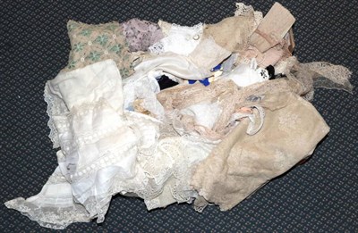 Lot 2047 - Assorted 19th Century and Later Lace, including darned net veils, dress panels, jabots,...