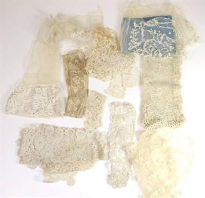 Lot 2049 - 19th Century Hand Worked Honiton and Brussels Lace, including two Honiton caps, three scarves,...