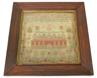 Lot 2073 - A 19th Century Sampler by Mary Watson, Aged 10 Years, Dated April 3 1842, worked centrally with...