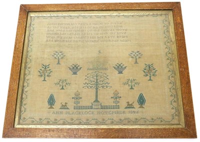 Lot 2074 - A 19th Century Sampler, by Ann Blacklock, Dated November 1846, worked with a bird perched upon...