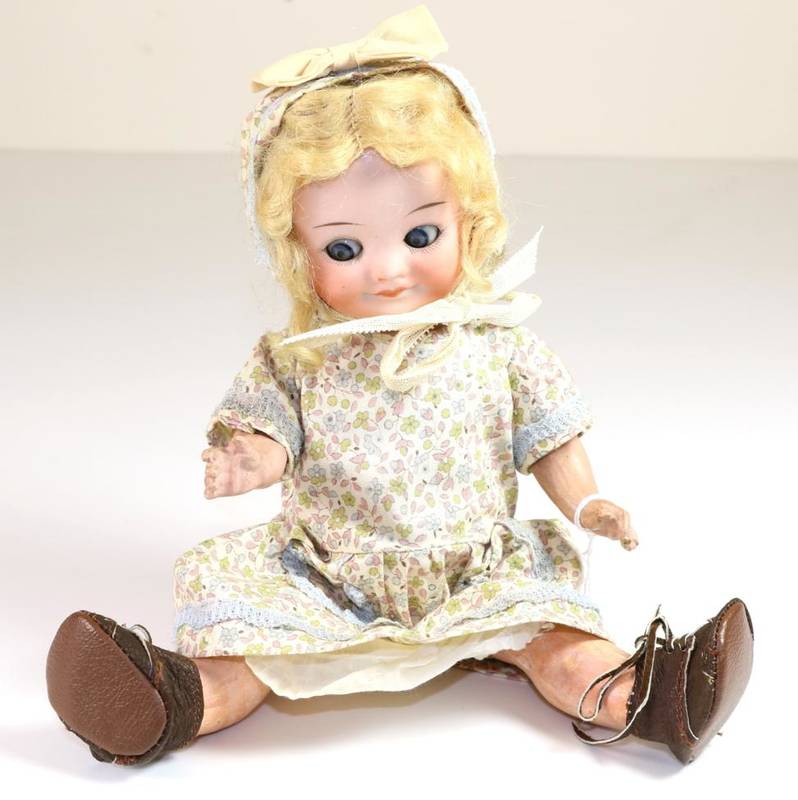 Lot 2003 - Armand Marseille 323 Googley Eyed Bisque Head Doll, with sleeping blue eyes, closed mouth,...
