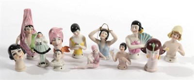 Lot 2007 - Assorted China Half Dolls and other Figures, comprising a miniature standing female Pierrot,...