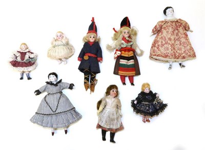 Lot 2008 - Assorted Miniature China and Bisque Head Miniature Dolls, comprising two similar bisque...
