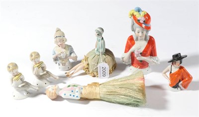 Lot 2009 - Assorted China Half Dolls and other Figures, comprising two Pan seated pipe playing figures,...