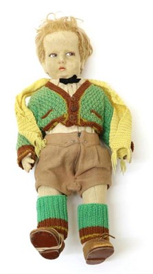 Lot 2011 - Circa 1930 Lenci 300 Series Boy Doll, dressed in brown felt shorts, green and brown knitted...