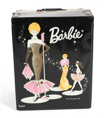 Lot 2014 - A 1962 Barbie Bubble Head Doll, in a black patent hinged Barbie travel wardrobe, enclosing...