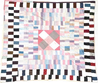 Lot 2017 - Late 19th Century Patchwork Bed Cover, comprising rectangular patches, with central square...