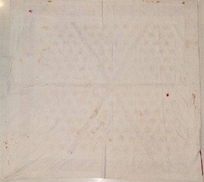 Lot 2020 - A Large Red and White Quilted Cover, with red hexagonal patches within in six segments,...