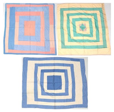 Lot 2021 - Three Early 20th Century Coloured Linen Patch Work Covers, including a large yellow and green...