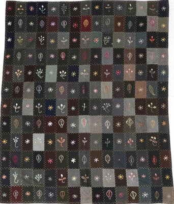 Lot 2022 - Early 20th Century Suiting Patchwork Embroidered with Motifs, comprising rectangular patches of...