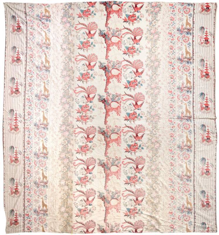 Lot 2024 - A Circa 1840s Indian Block Printed Quilt, in strippy pattern depicting decorative birds with exotic