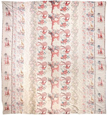 Lot 2024 - A Circa 1840s Indian Block Printed Quilt, in strippy pattern depicting decorative birds with exotic