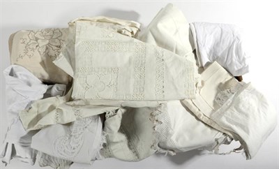 Lot 2028 - Assorted Cotton and White Linen, including bed covers, pillowcases, valances, all with crochet...