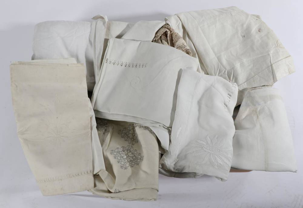 Lot 2029 - Assorted Cotton and White Linen, including bed covers, pillowcases, valances, all with crochet...