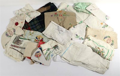 Lot 2033 - Assorted Commemorative and Souvenir Textiles, including a 'Souvenir of Ypres' silk panel,...