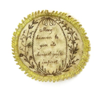 Lot 2034 - Early 19th Century Pocket Watch Silk Embroidered Love Token, embroidered with 'May heaven to...