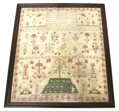 Lot 2077 - An Early 19th Century Adam and Eve Sampler, by Margret Winspear, Dated 1811, Aged 16, worked on...