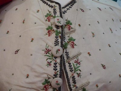 Lot 2089 - Circa 1780 Gentleman's Cream Silk Waistcoat, embroidered in coloured silks with floral sprigs...
