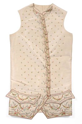 Lot 2091 - Circa 1780 Gentleman's Cream Silk Waistcoat, embroidered in coloured silks with floral garlands and