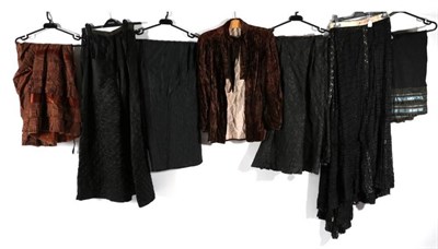 Lot 2093 - Assorted Late 19th Century/Early 20th Century Silk Skirts and a Brown Velvet Jacket, with neck ties