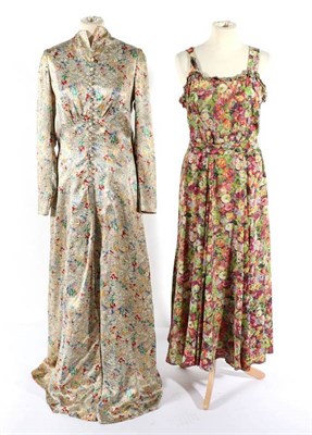 Lot 2105 - A Circa 1930s Bon Marche (Liverpool) Ltd Floral Full Length Coat, with small fabric covered buttons