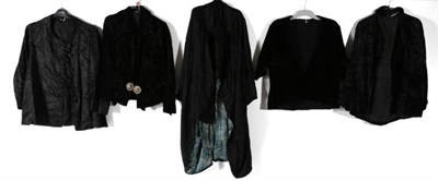 Lot 2106 - Early 20th Century Silk Wool and Velvet Jackets, comprising a Brodian black crushed velvet...
