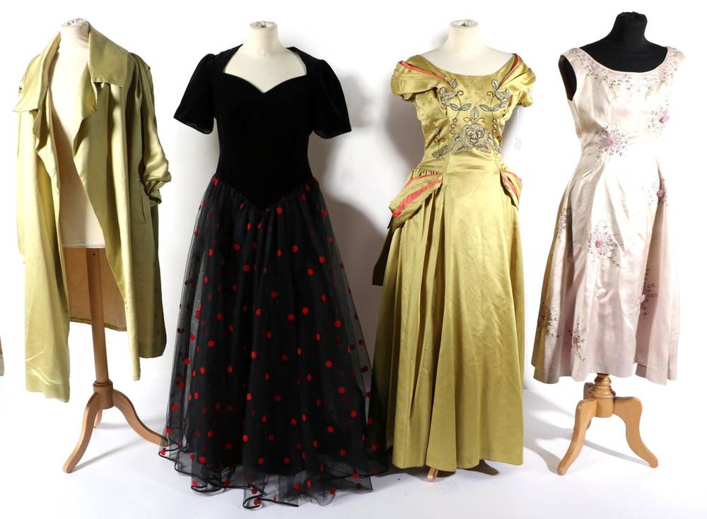 Lot 2108 - Circa 1950/60s Evening Wear, including a Nola of Chester pale pink sleeveless cocktail dress...