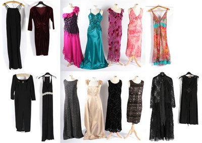 Lot 2115 - Assorted Modern Evening Gowns, comprising a Planet sleeveless shift dress with bronze sequin...