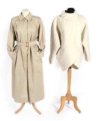 Lot 2116 - Aquascutum Cream Wool Jacket, with stylised shaped front and ribbed detail, front pockets,...
