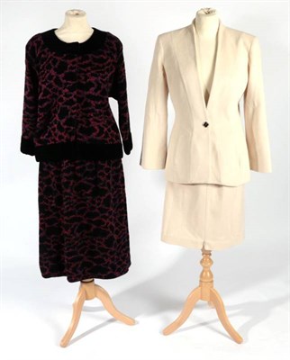 Lot 2118 - Mugler Cream Wool, Angora and Cashmere Mix Skirt Suit, comprising a straight skirt with stylish zip