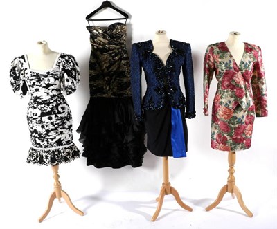 Lot 2121 - Assorted Modern Occasion Wear, comprising Ungaro Parallele strapless black and gold drop waist...