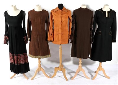 Lot 2126 - Circa 1960s/70s Costume, comprising a Baccarat brown suede long sleeve dress with round neck,...