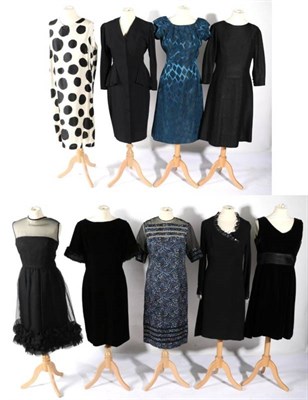 Lot 2130 - Circa 1960s and Later Cocktail Dresses, comprising Blanes black velvet dress with short sleeves...