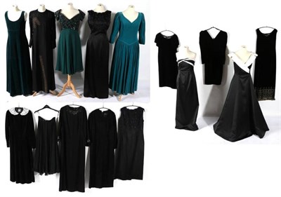 Lot 2142 - Assorted Circa 1970-80s Evening Wear, comprising a Marjon Couture black full length sleeveless...