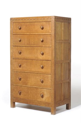 Lot 1663 - A Robert "Mouseman" Thompson Oak Tall Chest of Drawers, with seven graduating drawers on block feet