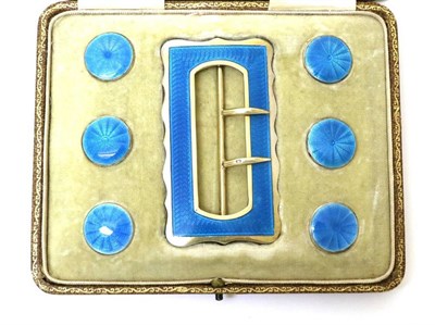 Lot 2166 - An Early 20th Century Turquoise Enamel and Silver Gilt Buckle and Six Buttons, Deakin &...