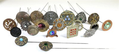 Lot 2170 - Assorted 19th Century and Later Hat Pins, including Arts and Crafts pewter, copper and brass...