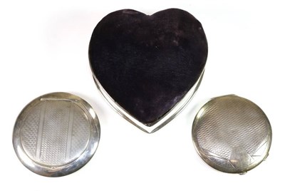Lot 2171 - Silver Heart Shaped Box, with blue velvet hinged pin cushion mount stamped L&S Birmingham 1904,...