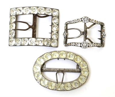 Lot 2181 - A 19th Century Paste Set Rectangular Buckle, 5.5cm by 7cm; Another Similar Oval Example, 5.5cm...