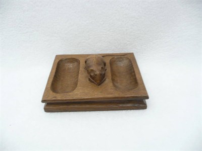 Lot 1666 - A Robert "Mouseman" Thompson Oak Double Pin Tidy, with carved mouse signature, 10cm by 12.5cm