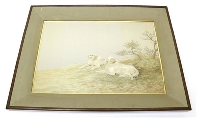 Lot 2189 - An Early 20th Century Japanese Silk Embroidered Picture, depicting two seated dogs, beside a couple