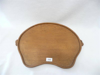 Lot 1669 - A Robert "Mouseman" Thompson Oak Kidney Tea Tray, with two mice handles, 47cm across handles